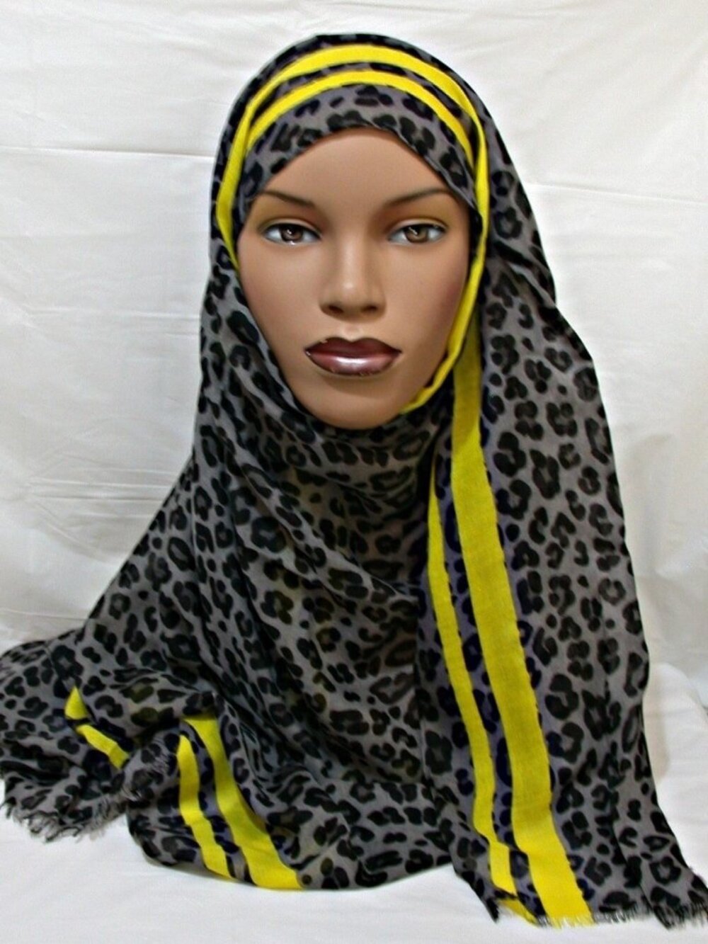 Grey & Black Leopard print Fashion Scarf Oblong Hijab Shayla